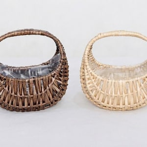 Cesta de mimbre de media luna con asa: decoración rústica para el hogar