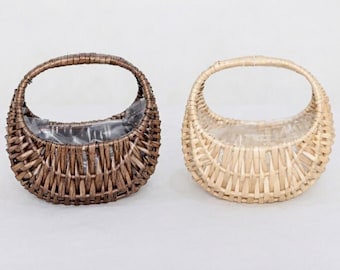 Cesta de mimbre de media luna con asa: decoración rústica para el hogar