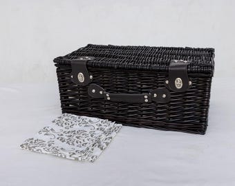Juego de cestas de picnic de mimbre hechas a mano para dos: cesta rústica para exteriores
