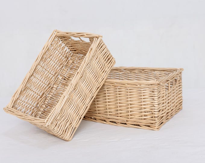 Woven Willow Storage Baskets (Set of 2): Rustic Farmhouse Organizer
