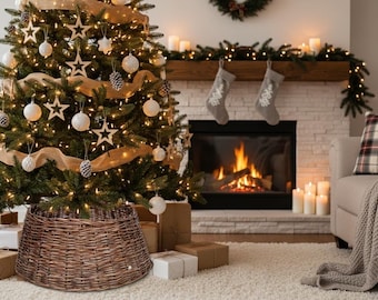 Adorno rústico de mimbre tejido para árbol de Navidad: decoración navideña de estilo rústico
