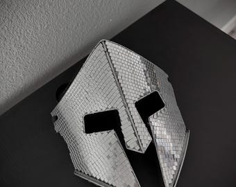 Spartan Mirror Mosaic Mask, Gold or Silver Gladiator Helmet, Reflective Warrior Costume Mask for Halloween, Rave and Festival