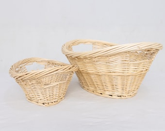 Cesta de mimbre tejida a mano: cesta rústica para guardar juguetes y ropa sucia.