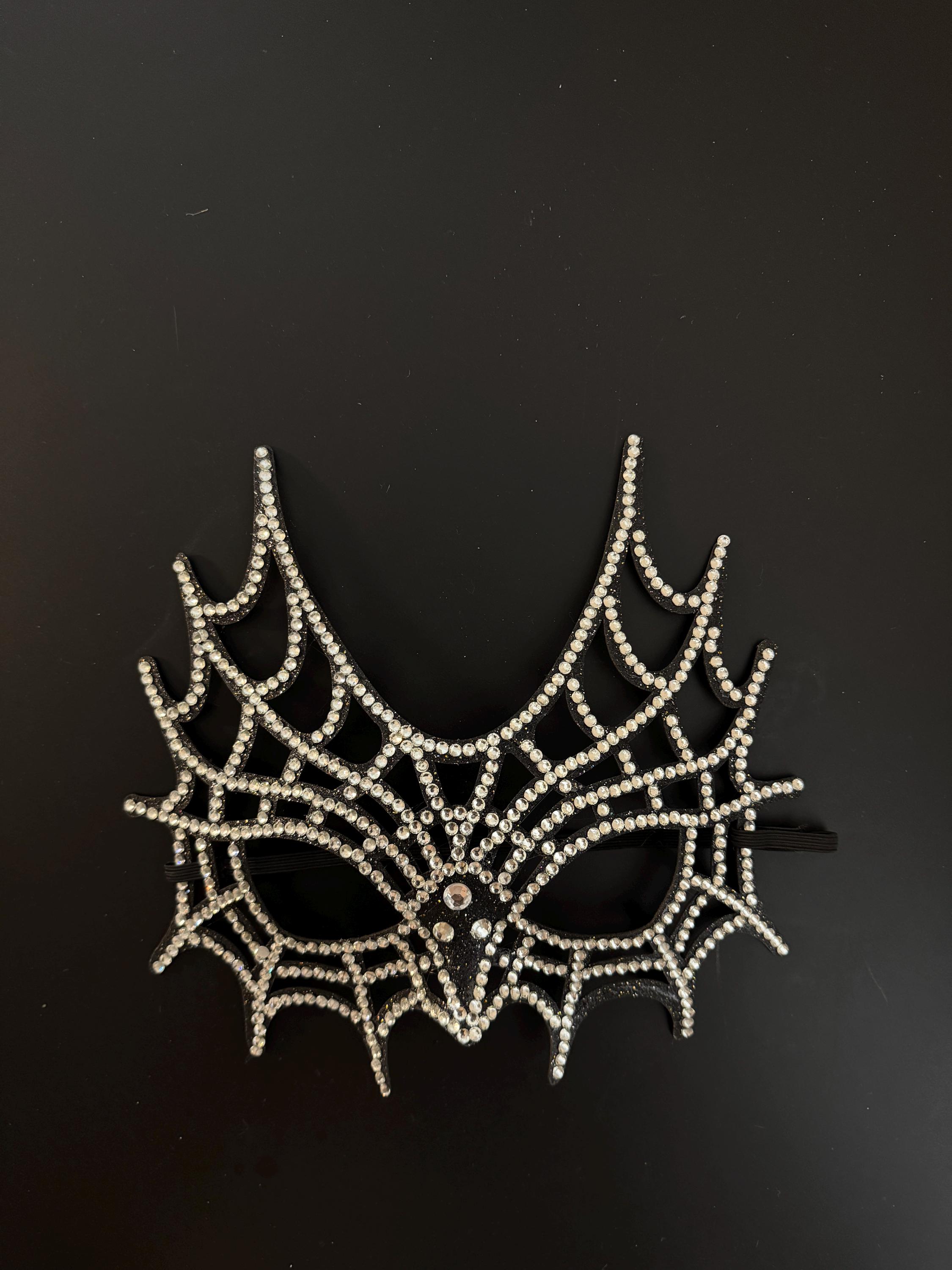 Rhinestone and gray pearl embellished Halloween elegant spider web masquerade ma ?️?️? Dark yet Gossamer spider web beaded gowns & veils  main image 3