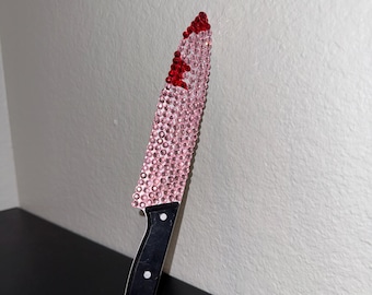 Pink Rhinestone Bloody Knife Prop - Glam Horror Costume Accessory