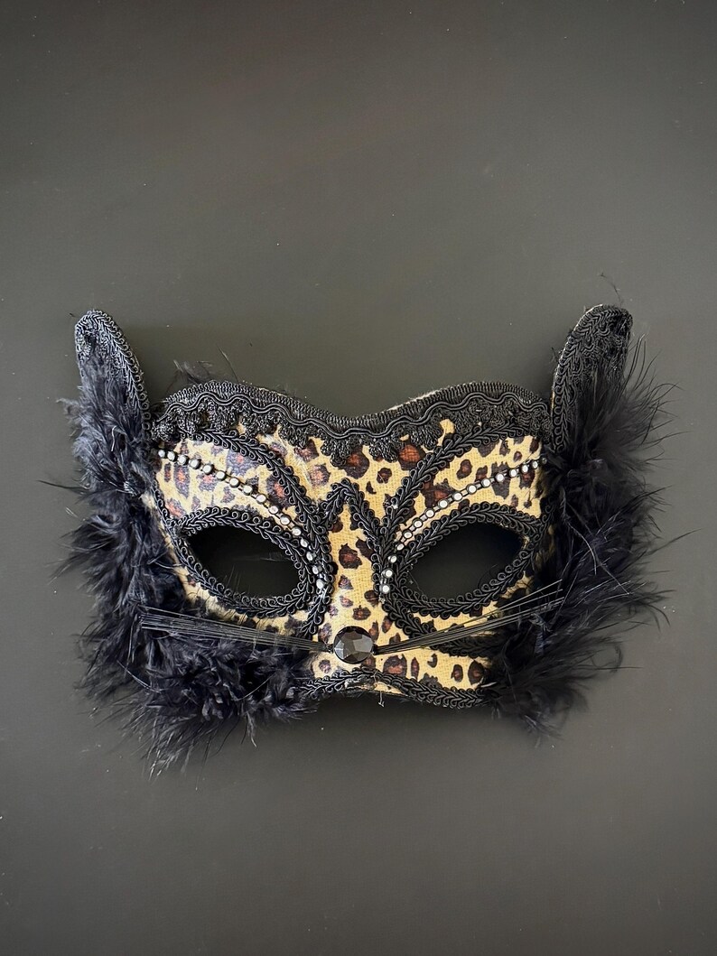 Leopard Cat Masquerade Mask – Animal Print Costume Party Eye Mask With ...