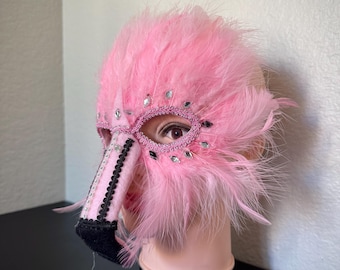 Pink Flamingo Feather Masquerade Mask – Carnival Costume Party Bird Mask