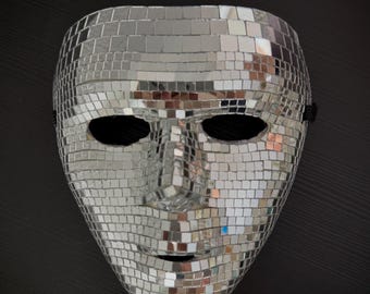 Silver Mirror Mosaic Full Face Mask, Disco Ball Masquerade Mask, Reflective Halloween Rave Festival Costume, Unisex Party Accessory