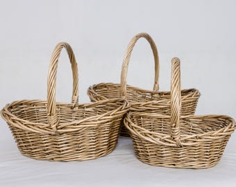 Woven Willow Baskets with Handles - Rustic Farmhouse Decor - Set of 3