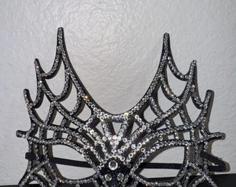 Máscara de telaraña con diamantes de imitación, disfraz gótico de Halloween, baile de máscaras