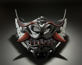 Japanese Oni Mask: Samurai Cyberpunk Half Face Mask