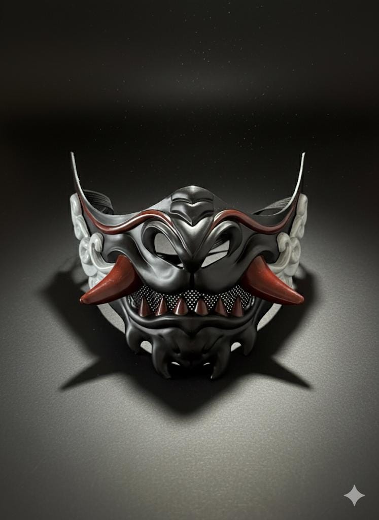 Japanese Oni Mask: Samurai Cyberpunk Half Face Mask - Etsy