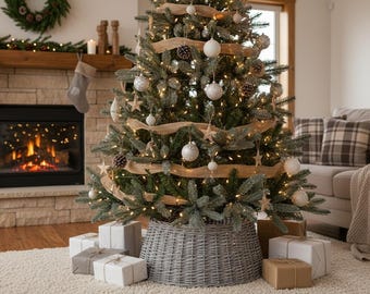 Adorno para árbol de Navidad de mimbre, grande, estilo rústico de granja, 27"