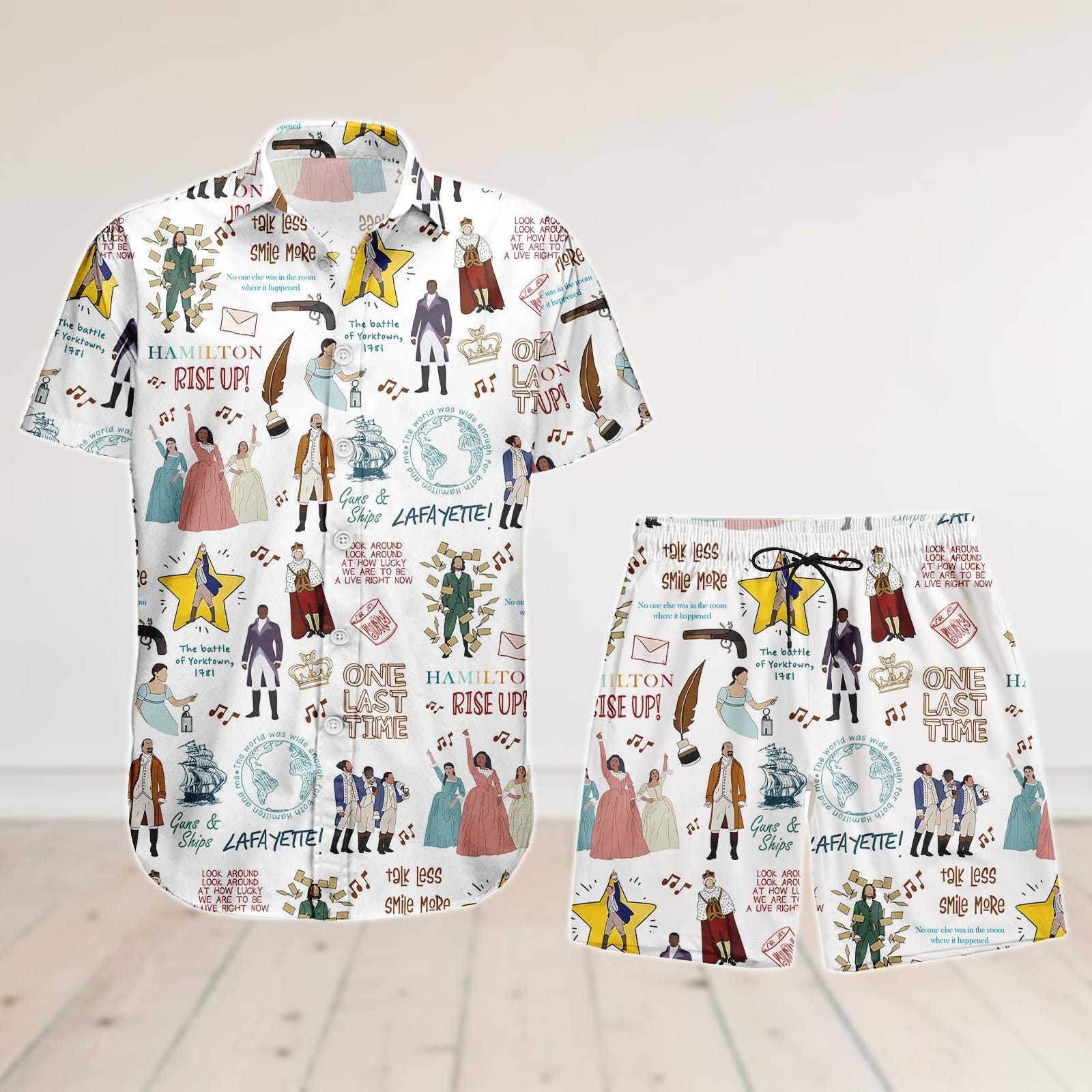 Discover Hamilton Musical Button Shirt, Broadway Musical Hawaiian Shirt and Shorts, Alexander Hamilton Eliza Shirt, Revolutionary Theater Shirt