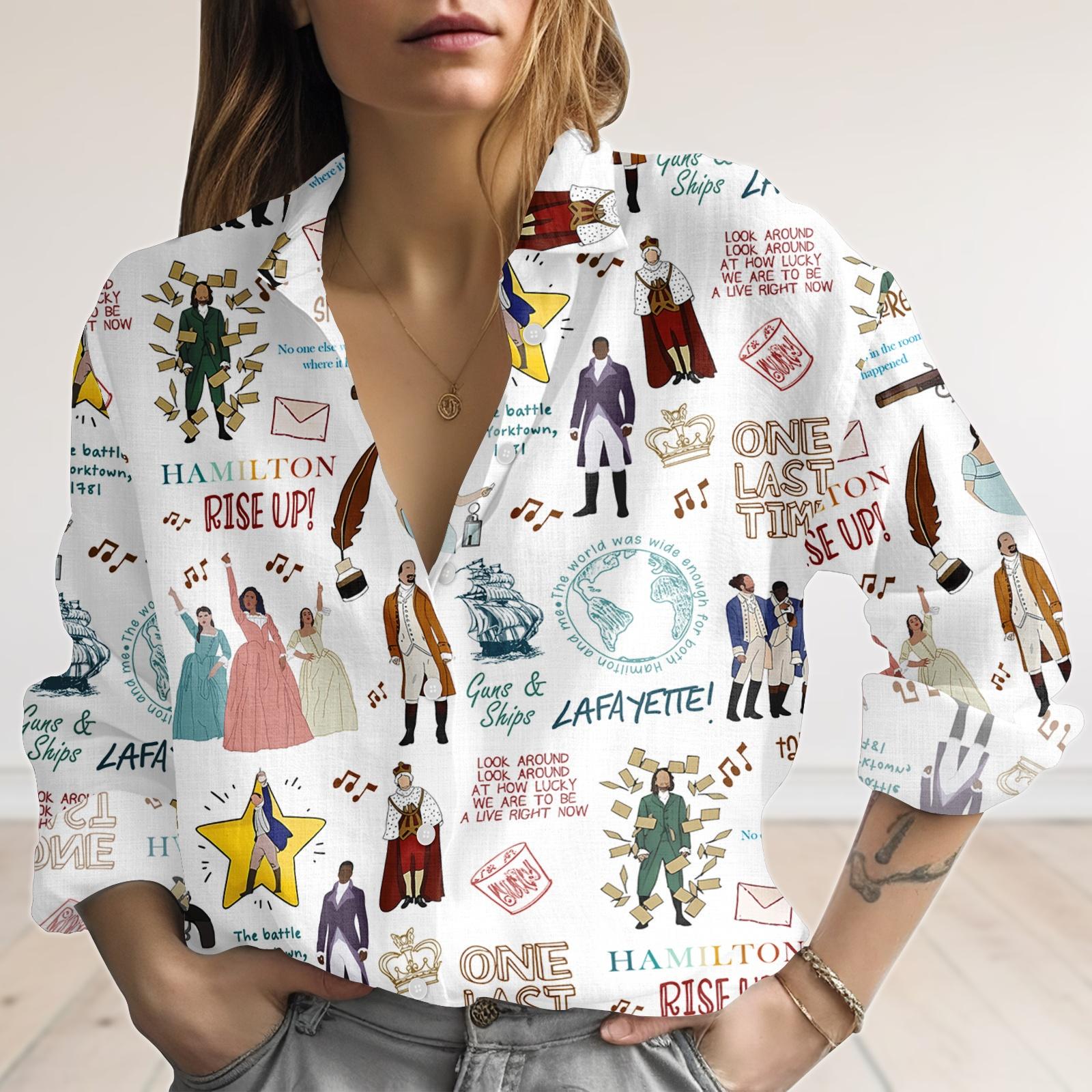 Discover Hamilton Musical Blouse Shirt, Broadway Musical Women Shirt, Alexander Hamilton Eliza Linen-Look Shirt, Revolutionary Theater Shirt