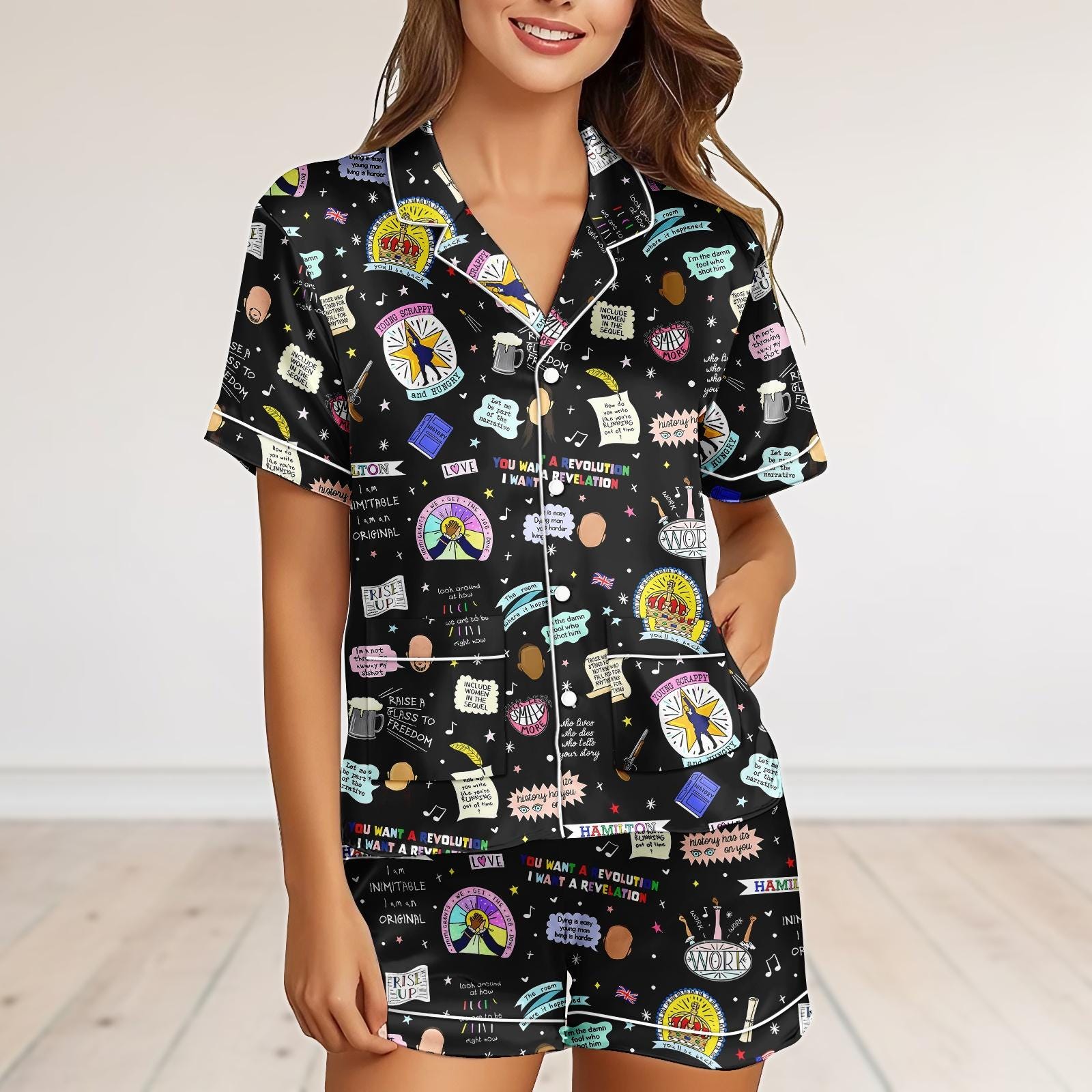 Discover Hamilton Musical Pajamas Set, Broadway Musical Short Pajamas, Rise Up Pjs, Hamilton Musical Gift, Women Pajamas, Matching Pajamas