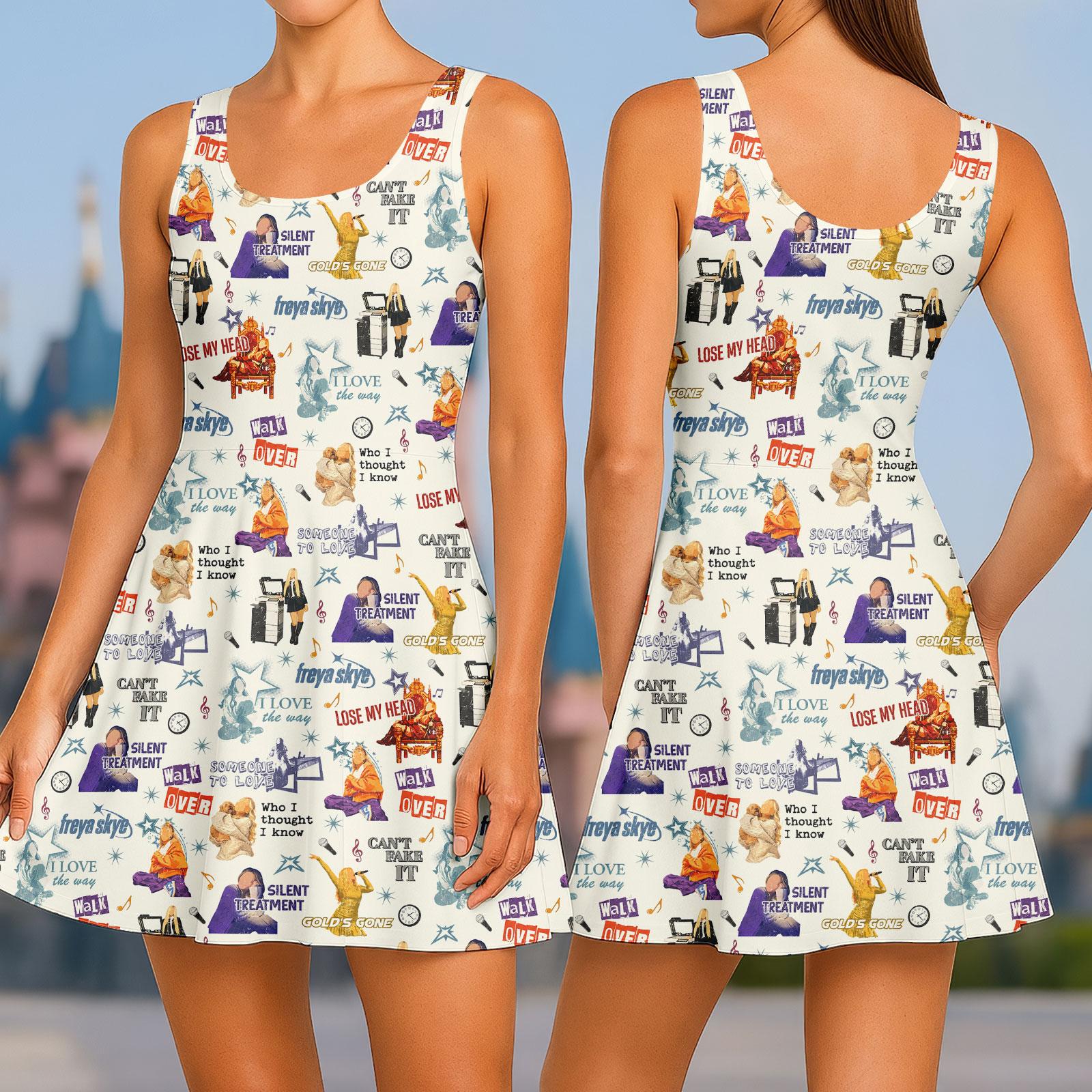 Discover Freya Skye Silent Treatment Skater Dress, Stars Align Tour 2026 Festival Women Dress, Disney Channel Zombies 4 Nova Bright Summer Dress
