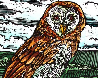 Barn Owl Linocut