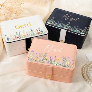 Personalisierte Leder Zwei-Tier-Schmuck-Box Für Frauen, Benutzerdefinierte Schmuck Aufbewahrung, Blume Schmuck-Box, Geschenk Für Sie