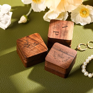 Ringdoos voor vrouwen, gegraveerde ringdoos, houten ringdoos, trouwringdoos, dubbele ringdoos, jubileumcadeau, ringdragerdoos