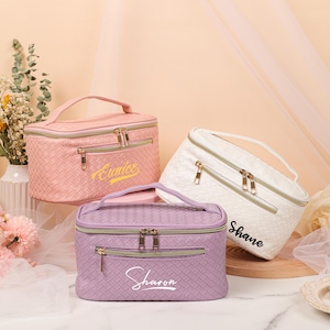Leder Kosmetiktasche, Brautjungfer Geschenk Name, Kosmetiktasche, Brautjungfer Geschenk, Geburtstag Geschenk für Sie