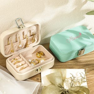 Gepersonaliseerde sieradendoos voor vrouwen, rechthoekige reissieradendoos, lederen sieradendoos, verjaardagscadeau, kerstcadeau