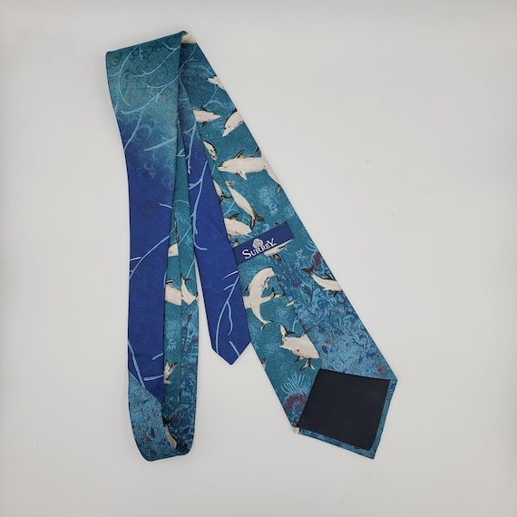 Vintage SURREY Dolphin Men's Tie Dolphins Teal Gr… - image 2