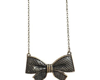 Handmade Antique Brass Finish Bow Statement Necklace