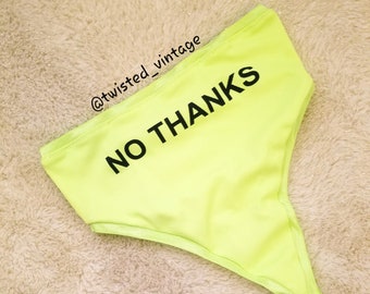 NO THANKS Recycled High Waisted Ribbed Thong Reconstructed Panty Underwear XS 0 2 Comfy Panties Highlighter Yellow Green Bright Neon