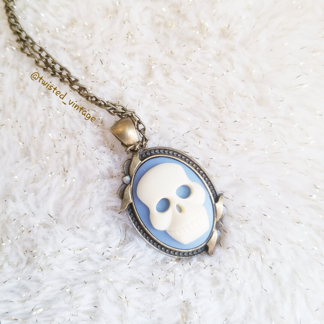 White Skull Baby Blue Cameo Bow Necklace Spooky Goth Gothic Lolita - Etsy