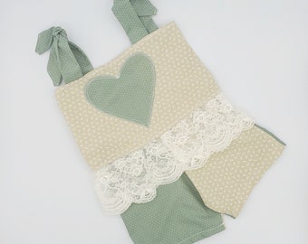 Heart Patches Summer Top Shorts Set, Colorblock Floral, Vintage Sage Green Beige, White Lace, Newborn Baby Girl