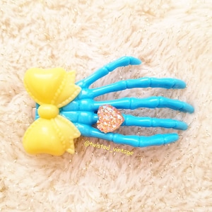 Gothic Lolita Skeleton Hand Hair Clip Bow Iridescent Heart Yellow Baby Blue Accessories