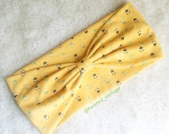 Womens Yellow Ethnic Floral Turband Headband Hair Head Wrap