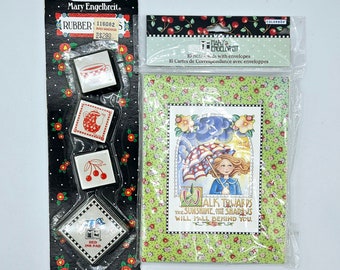 NIP MARY ENGELBREIT Umbrella Redhead Note Cards Envelopes 10 Tea Rubber Stamps