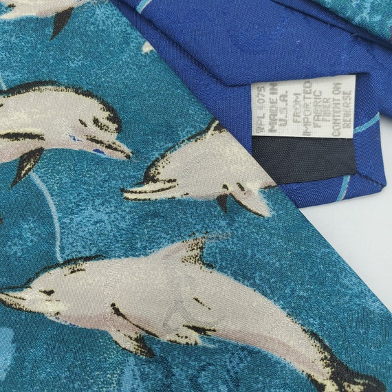 Vintage SURREY Dolphin Men's Tie Dolphins Teal Gr… - image 3