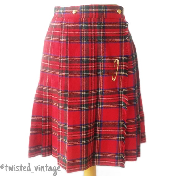 Vintage COURTENAY Red Plaid Wool Skirt 8 S M - image 1