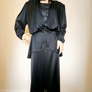 Vintage BOSTON MAID Schwarz Reich Witwe Pailletten Schößchen Kleid 12 M 8 10 Langen Ärmeln