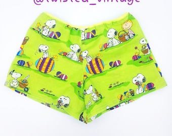 Peanuts Snoopy Charlie Brown Easter Lime Green Shorts Girls 6 7 Handmade USA