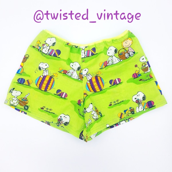 Peanuts Snoopy Charlie Brown Easter Lime Green Shorts Girls 6 7 Handmade USA