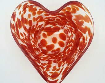 2002 FIGI Red Spotted Medium Glass Heart Candy Dish Bowl