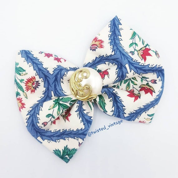 Victorian Wallpaper Fabric Hair Bow Clip Vintage Americana | Etsy