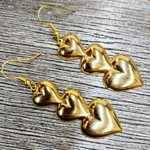 ★VINTAGE HOLLYWOOD★ [14K Gold] Triple Baguette Heart Earri DERRG-00036__2023-06-30-17-27-