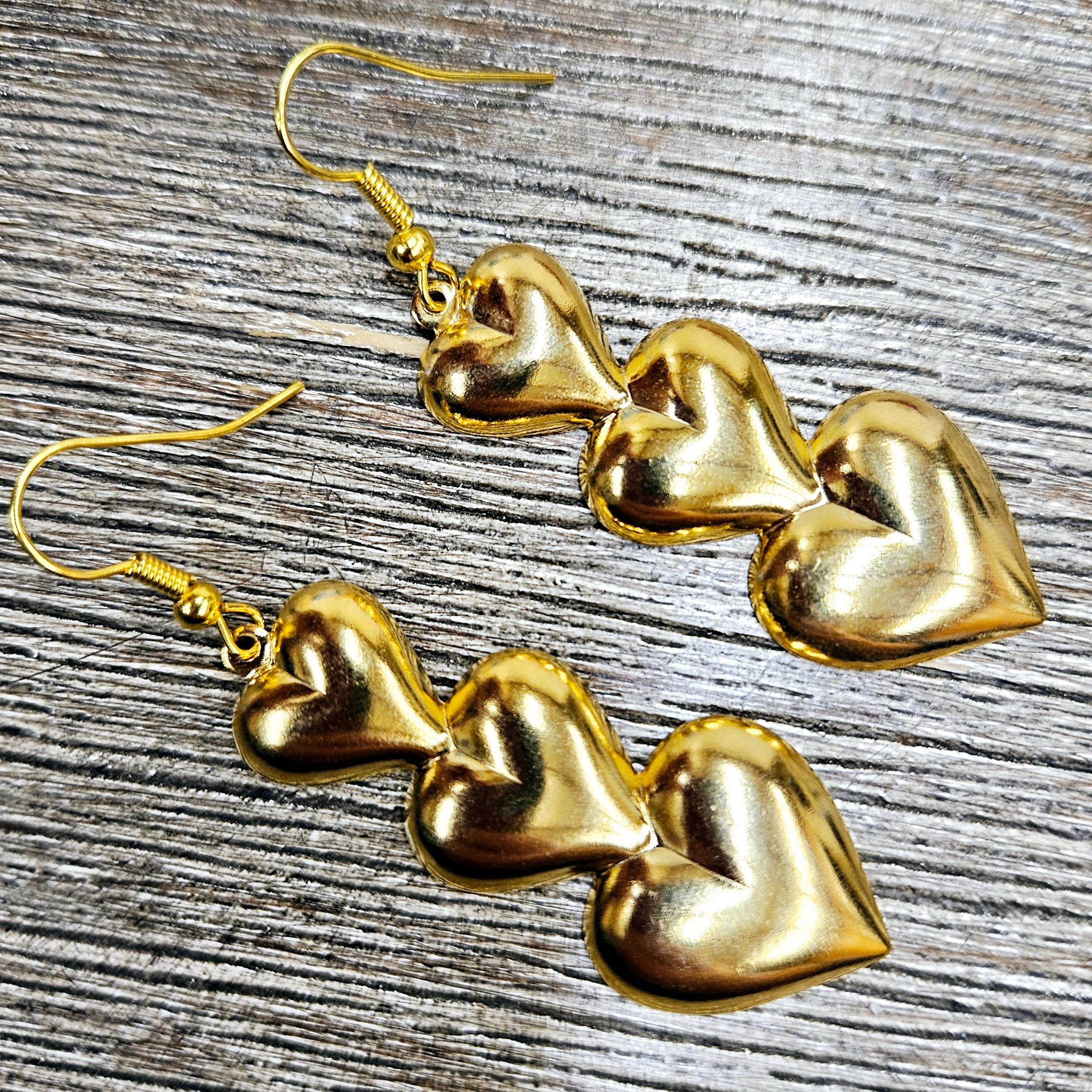 【VINTAGE HOLLYWOOD】Silver Triple Baguette Heart Earrings Vintage Triple Heart Earrings - Etsy