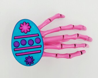 Gothic Lolita Pink Aqua Easter Egg Skeleton Hand Hair Clip