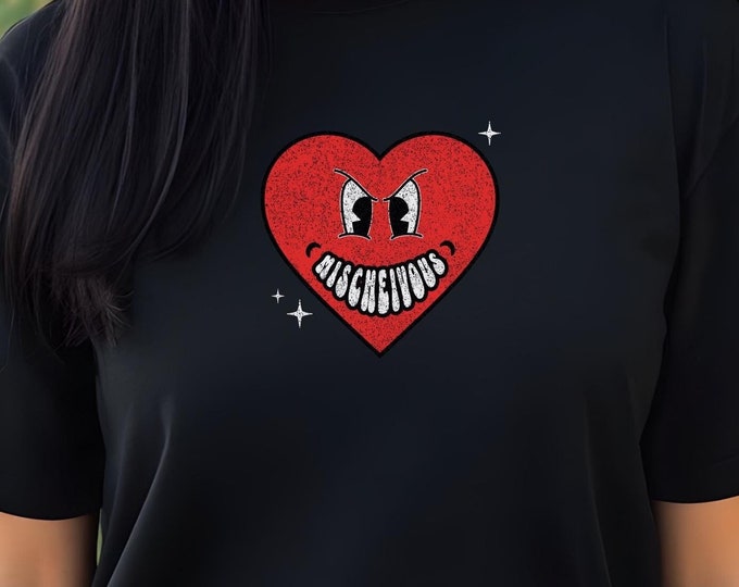 Mischievous Heart Graphic Tee | Unisex Vintage Style Shirt | Trendy Cute Graphic T-Shirt | Retro Heart Design Y2K Aesthetic Top