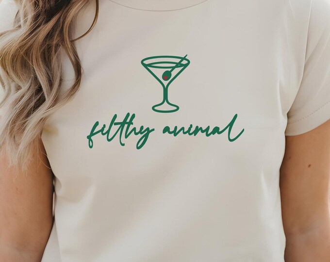 Filthy Animal Dirty Martini T-Shirt | Funny Martini Graphic Tee | Cocktail Lover Shirt | Unisex Bartender Humor T-Shirt | Martini Lover Gift