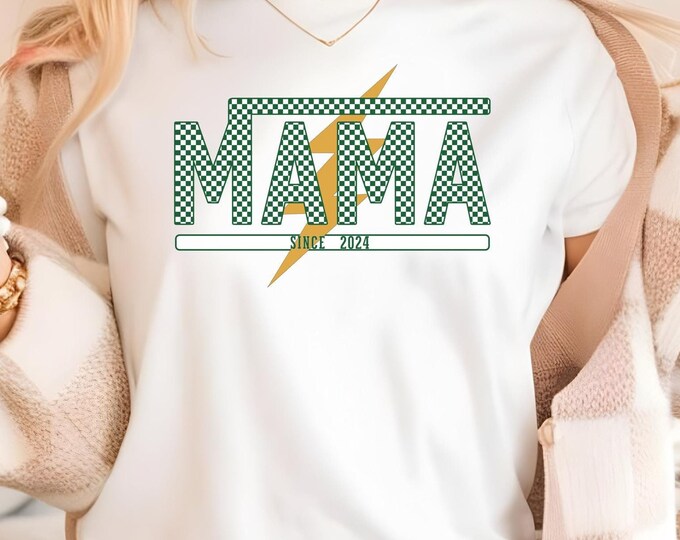 Customizable Mama Checkered Bolt T-Shirt | Personalized Mom Shirt | Comfort Colors Graphic Tee | Trendy Mother's Day Gift| Custom Name Shirt
