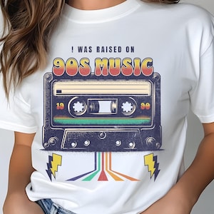 Raised on 90s Music T-Shirt | Retro Nostalgia Graphic Tee | Unisex 90s Lover Shirt | Vintage Music Apparel | Fun Gift for Music Fans