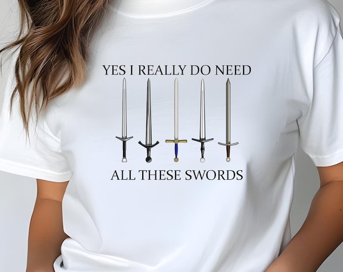 Funny Sword T-Shirt | Unisex Medieval Weapon Graphic Tee | Knight Aesthetic Shirt | Fantasy Warrior Gift | Cool Anime Sword Collector Shirt