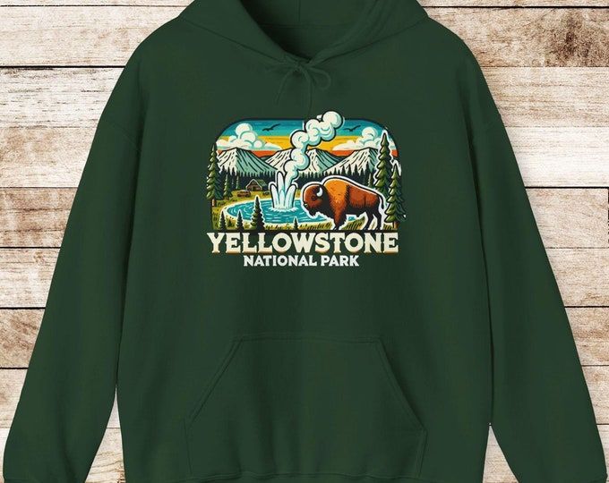 Yellowstone National Park Hoodie| Vintage Bison Graphic Hooded Sweatshirt| Cozy Nature Lover Gift| Retro National Park Adventure Hoodie